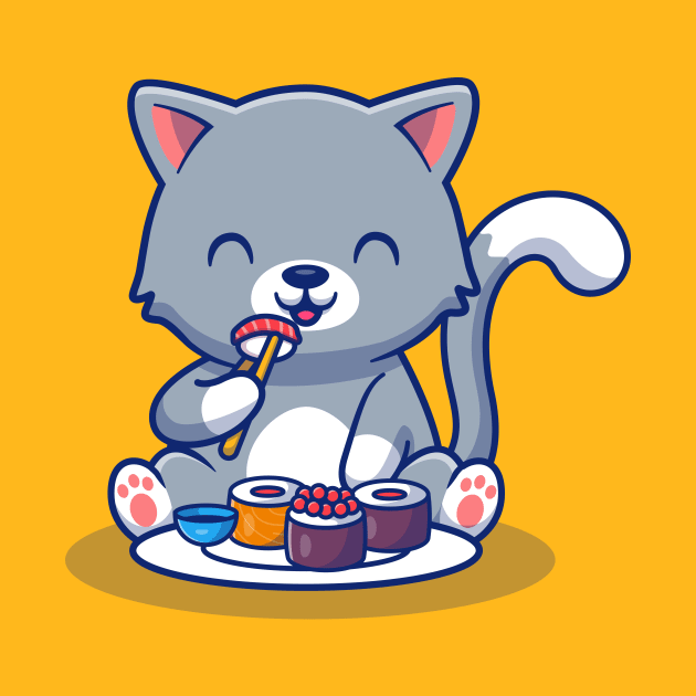 Cute Cat Eating Sushi by Catalyst Labs