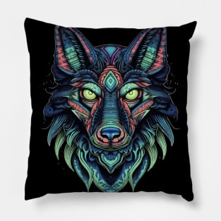 DMT Art Style Wolf Pillow