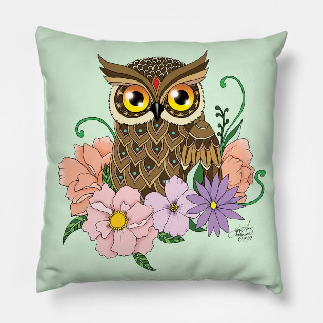 Spring Flower Owl Pillow by tigressdragon