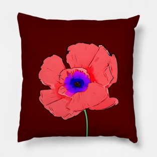 Digital Colored Poppy Flower Sketch (MD23Mrl003) Pillow