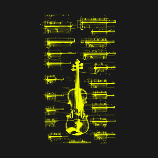 Yellow Neon Da Vinci violin blueprint T-Shirt