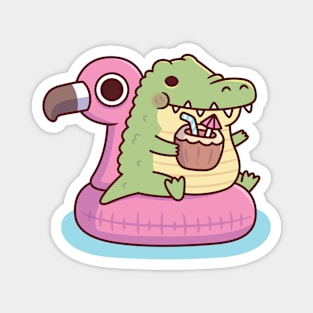 Cute Chubby Crocodile Chilling On Flamingo Pool Float Magnet