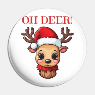 Cute Christmas deer with Santa hat Pin