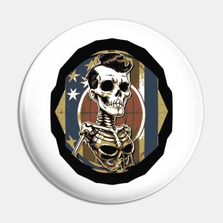 Fun Patriotic Rockabilly Skeleton Pin