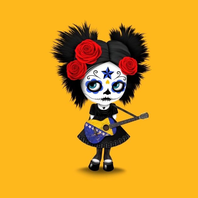 Sugar Skull Girl Playing Bosnian Flag Guitar by jeffbartels