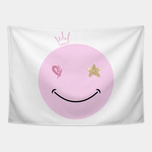 Happy face with star, heart and crown Tapestry