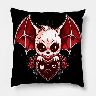 Kawaii Bat Demon with black heart Pillow