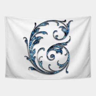 Ornate Blue Silver Letter G Tapestry