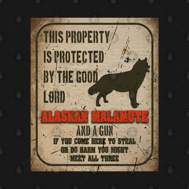 Alaskan malamute Silhouette Vintage Humorous Guard Dog Warning Sign by Sniffist Gang