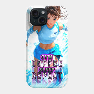 Gym Coffee Sleep Repeat - Girl Light Blue Pink Winter - New Year's Resolution Phone Case