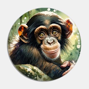 Jungle Gaze: Thoughtful Chimpanzee Watercolor Pin