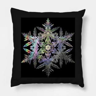 Iridescent Fractal Snowflake on a Black Background Pillow