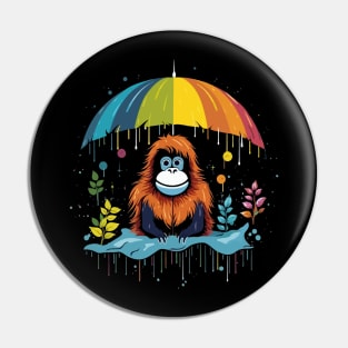 Orangutan Rainy Day With Umbrella Pin