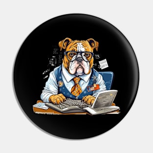 Accountant English Bulldog t-shirt design, a bulldog wearing a tie and glasses Pin