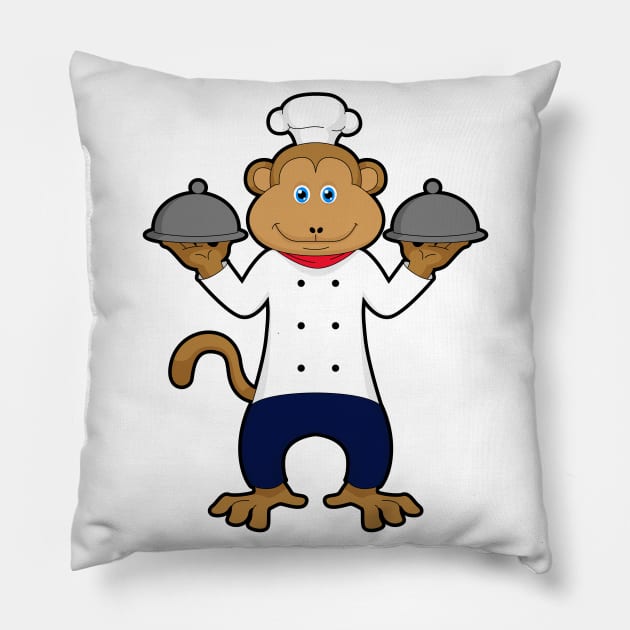 Monkey as Cook with Serving plates Pillow by Markus Schnabel