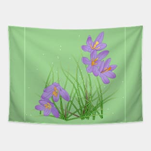 Crocus Flowers on Spring Green Tapestry