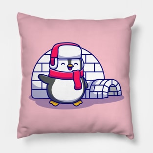 Cute Penguin With Igloo Pillow