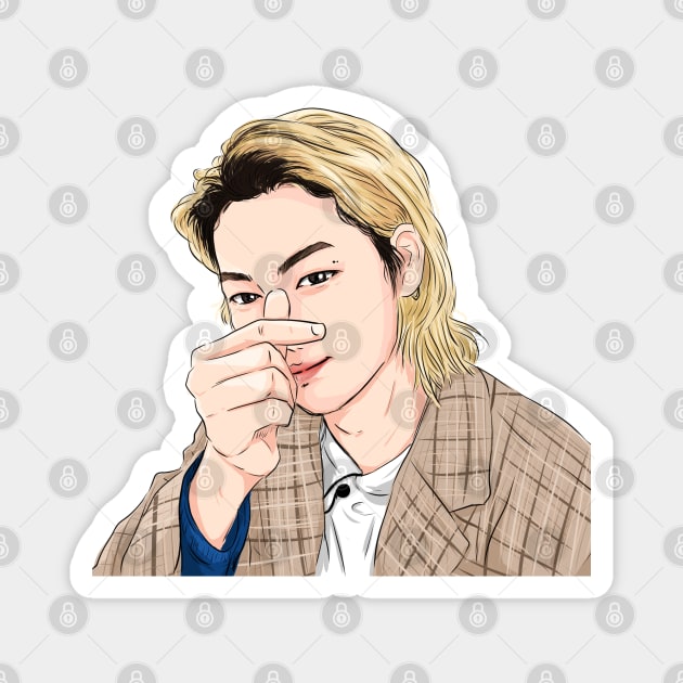 Fanart of JayB from GOT7 holding up a Love sign with his fingers Magnet by Rakusumi Art