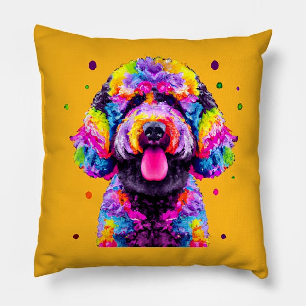 Portuguese Water Dog Colorful Artwork Pillow by Furrban