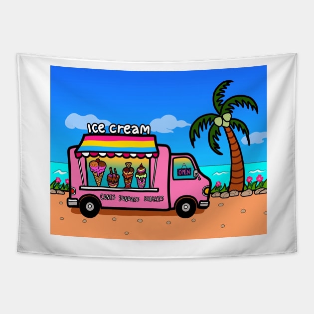 Pansexual street food truck ice cream outdoor beach summer Tapestry by Nalidsa