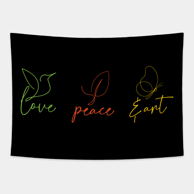 Love Peace and Art poster design Tapestry by A Floral Letter Capital letter A | Monogram, Sticker