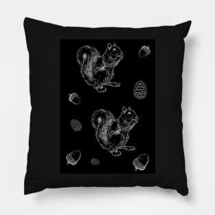 Squirrel with acorn and pinecone - Woodland Pillow