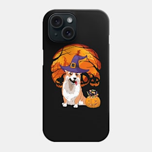 Corgi pumpkin witch Phone Case