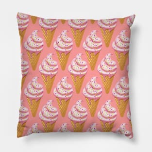 Strawberry sundae melting ice cream pattern in waffle cone Pillow