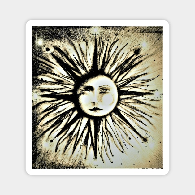op art sun face astrology stars deco man in moon art Magnet by jacquline8689