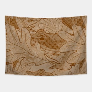 Wood Frog Under Fallen Oak Leaves Light Brown Tapestry