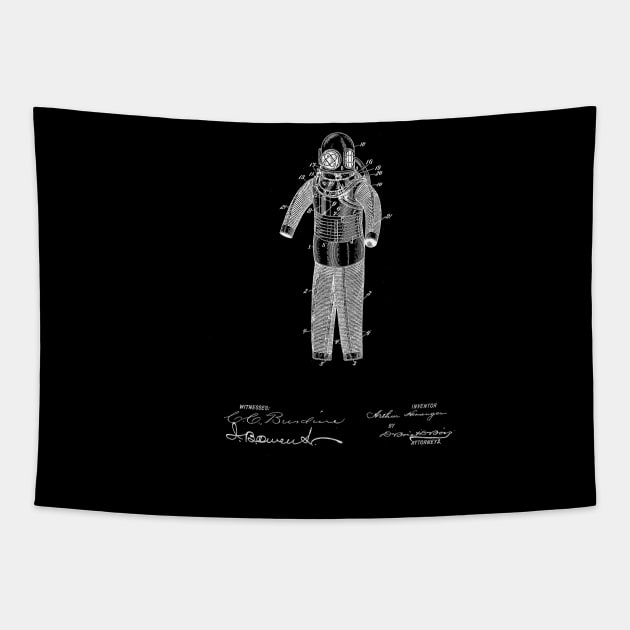 Diving Suit Vintage Patent Drawing Tapestry by TheYoungDesigns