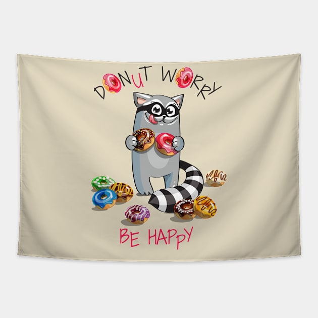 Racoon Donut Worry Tapestry by Mako Design 