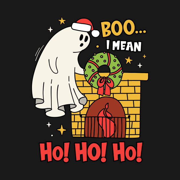 Boo I Mean Ho Ho Ho Halloween Ghost Funny Christmas by Teesparo