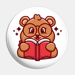 Cute bear reading book cartoon Pin