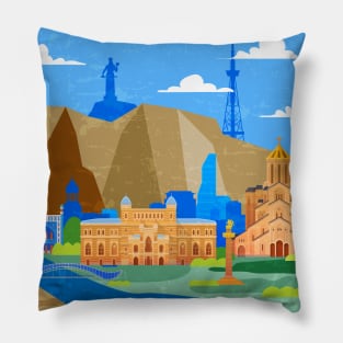 Tbilisi, Georgia - Retro travel minimalist poster Pillow