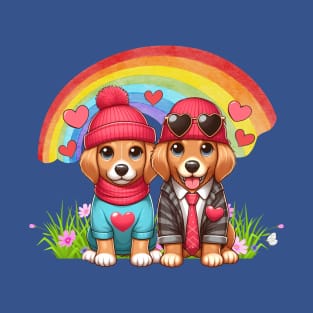 Two cute dogs with a rainbow T-Shirt
