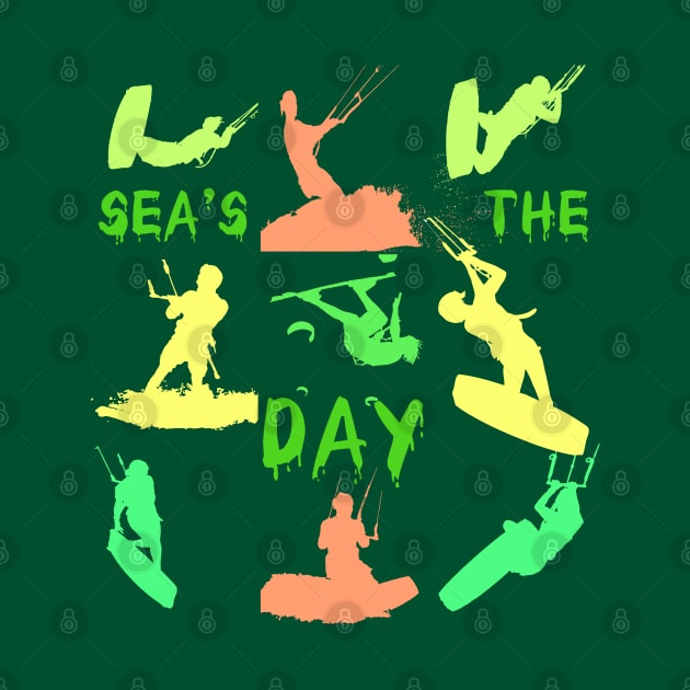 Kitesurfer Silhouette Pattern With Seas The Day Quote by taiche
