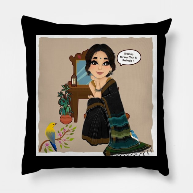 Saree love chai Pillow by Antarman