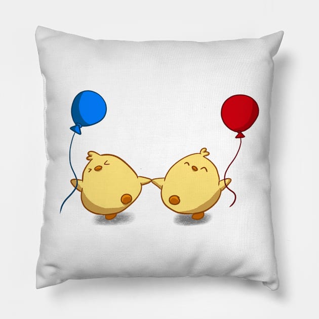 Two Little Cute Chicks Celebrate New Year Pillow by PreeTee 