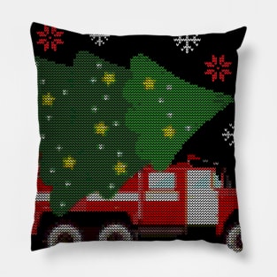 Xmas Firefighter Ugly Sweater Style Funny Xmas Gift Pillow