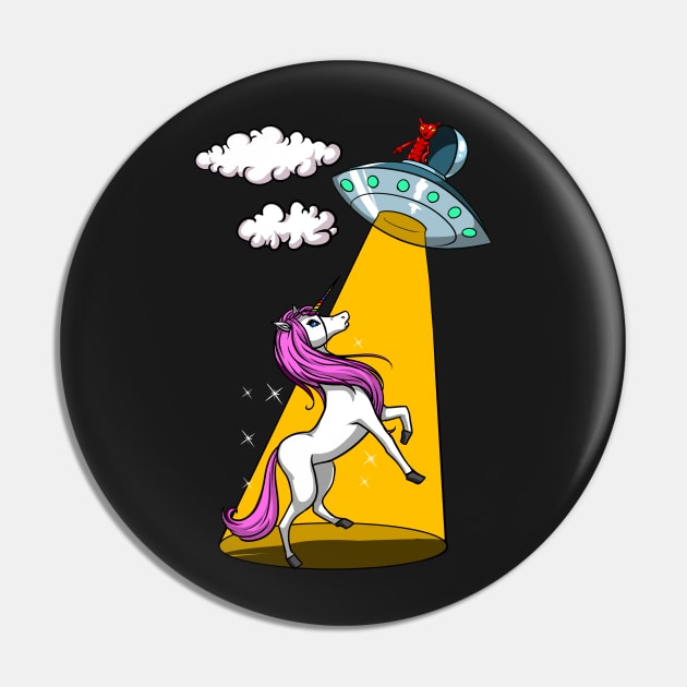 UFO Magical Unicorn Abduction Funny Alien Spaceship Pin by underheaven