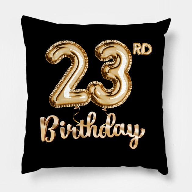 23rd Birthday Gifts - Party Balloons Gold Pillow by BetterManufaktur