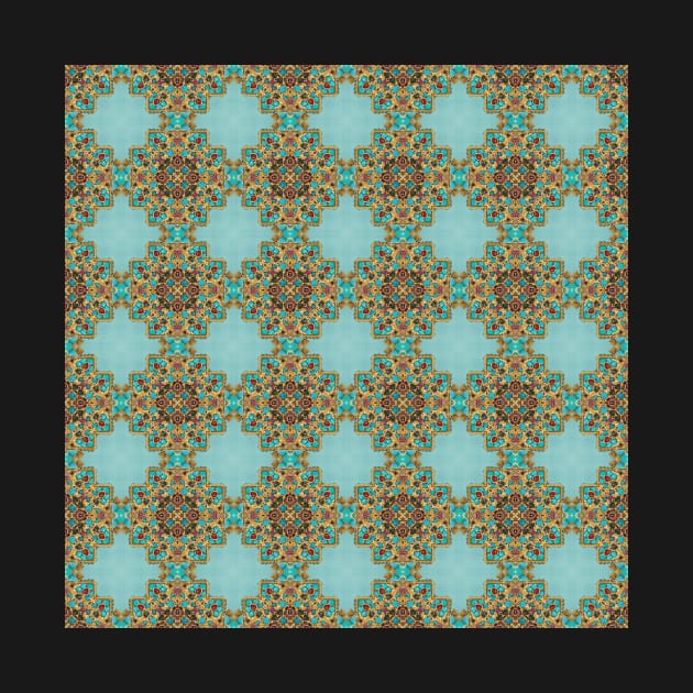 Turquoise and Gold gemmed Kaleidoscope pattern 5 by Swabcraft