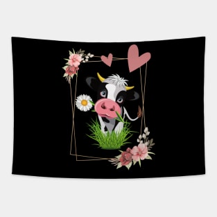 Cute Cow Eating Grass Tapestry