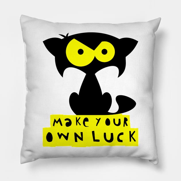 Funny black cat – Make your own luck (Mozart) Pillow by LiveForever