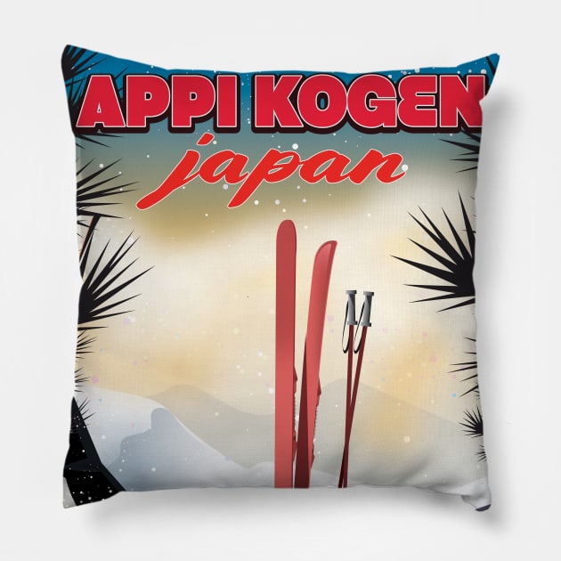 Appi Cogen Japan Ski travel poster Pillow by nickemporium1