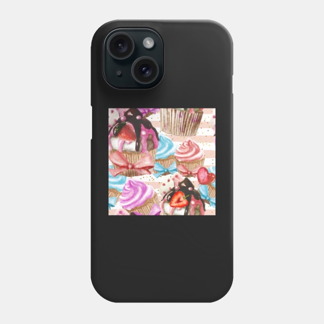 Cupcake Pink Stripes Phone Case by ArtInPi