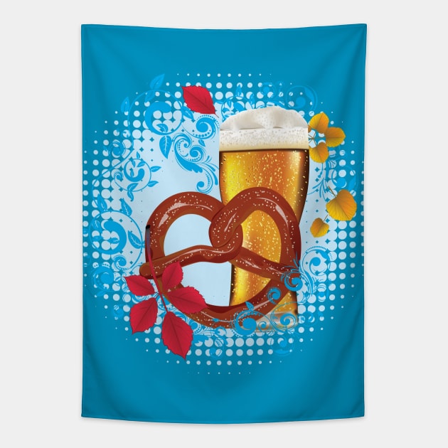 Cartoon Pretzel with Beer Tapestry by AnnArtshock