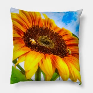 Summer Sunflower Blue Sky Bees Pillow