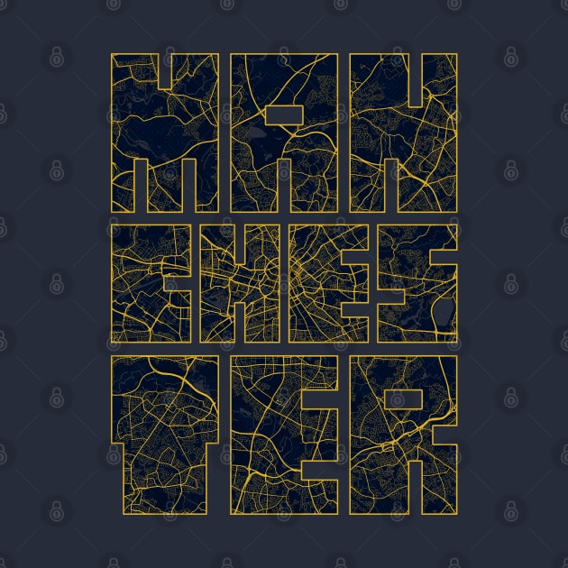 Manchester, England, UK City Map Typography - Gold Art Dec by deMAP Studio